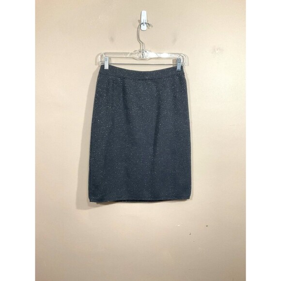 VTG Jeanne Pierre Womens Wool Sparkly Ribbed Knit Pencil Skirt M Gray 90s Party - Picture 1 of 4